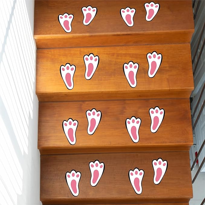 Easter Wall Stickers Easter Bunny Paw Print Stickers Funny Bunny Footprint Stickers Peel and Stick Wall Art Decals Kid Baby Room Easter Decorations Easter Quote Wall Decals for Fridge Window Cling