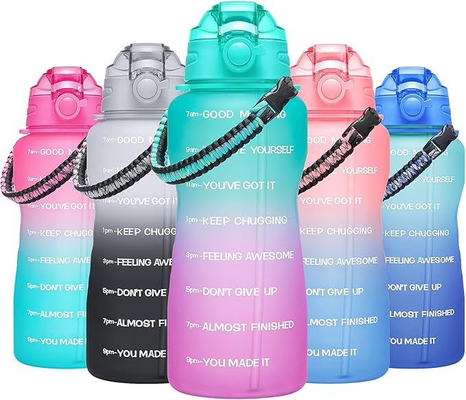 Water Bottles 1 / Half Gallon with Time Marker and Straw, Large Fitness Sports Motivational Bottle, Wide Mouth Leakproof and BPA Free for Travel, Gym,office,school