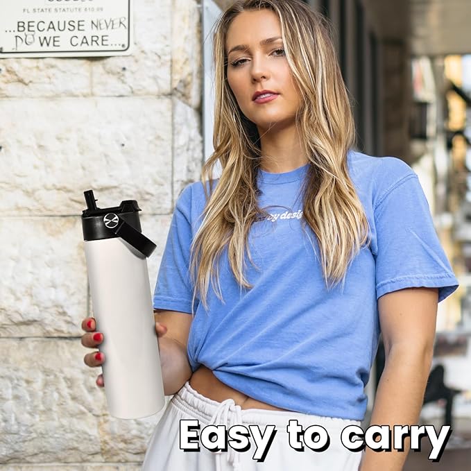 AGH 20oz Sublimation Sports Water Bottle Blanks with Straw & Handle Lid Straight Tumblers Stainless Steel Metal Vacuum Insulated Flask for Glitter Vinyl, Sport Outdoor Travel 4pcs