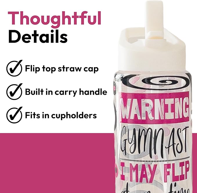 32oz Cheerleader Water Bottle with Straw Lid | BPA-Free Reusable Bottles for Cheerleaders, Cheer Team or Cheerleading Coach | Great Gifts for Girls, Coaches (Warning Gymnast)