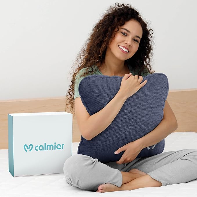 Calmier - 6 lb Sensory Weighted Pillow - Glass Bead Filled Hug Pillow - Ultra Plush Cozy Weighted Pillows for Adults and Kids - Child Sensory Pillow - Weighted Lap Pad (Blue - Fleece, 6 LBS)