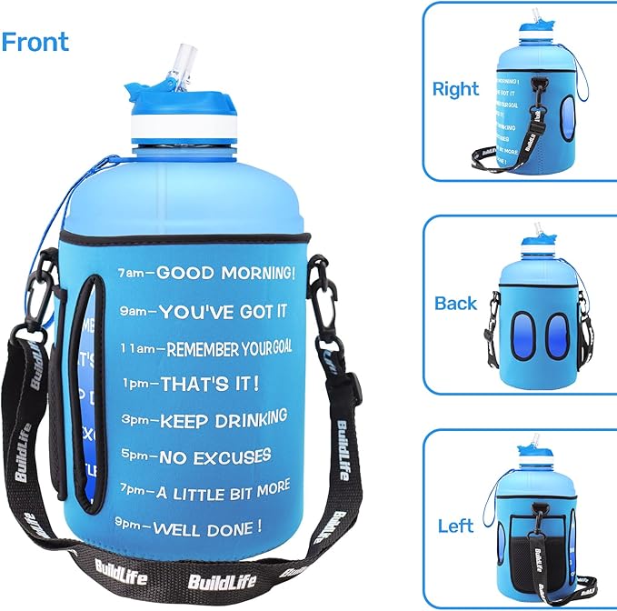 QuiFit Motivational Gallon Water Bottle - with Straw & Time Marker BPA Free Large Reusable Sport Water Jug with Handle for Fitness Outdoor Enthusiasts Leak-Proof
