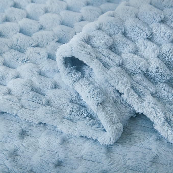 HOMRITAR Baby Blanket for Boys or Girls 3D Jacquard Fluffy Fuzzy Blanket for Infant, Soft Warm Cozy Flannel Fleece Warm Blanket Nursery, Stroller Toddler Bedding (30 x 40 Inch, Blue)