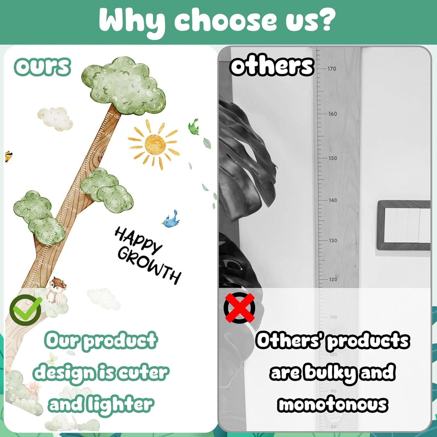 3D Cartoon Height Chart for Kids, DIY Growth Stickers, Removable Height Wall Chart for Kids Nursery, Bedroom, Bathroom