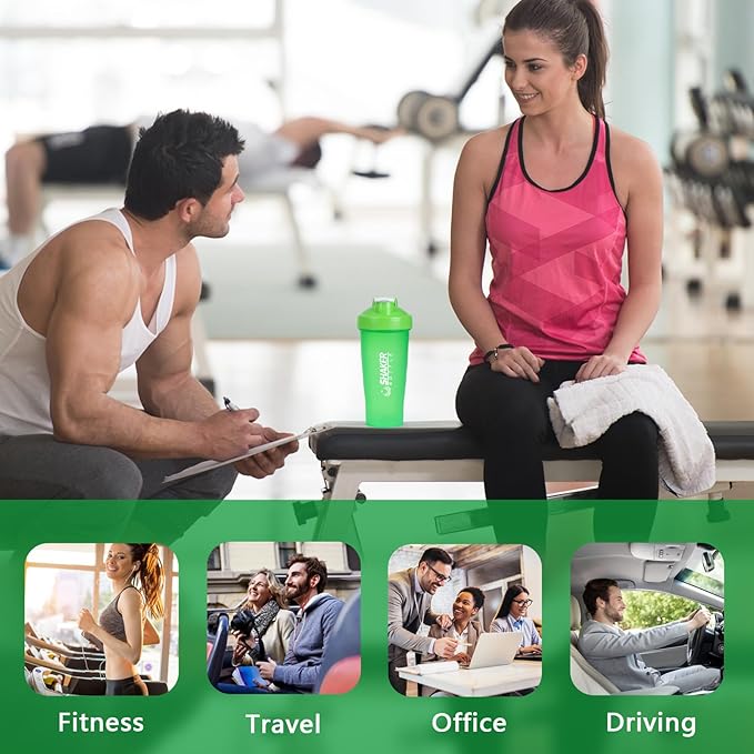 Shaker Bottle, 600ml Classical Protein Shaker Cup with Mixing Ball for Smooth blending, Leak-Proof GYM Workout Water Bottles for protein& Smoothie Shake，Bpa Free (20oz / Green)