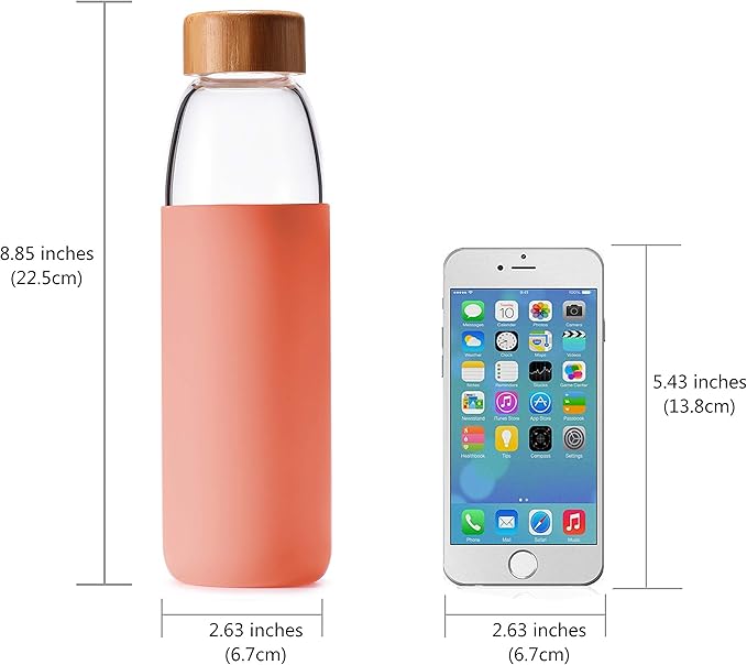 veegoal Glass Water Bottles 18 Oz Borosilicate with Bamboo Lid, BPA-FREE, Non-Slip Silicone Sleeve, and Stainless Steel Leak Proof Lid - Glass Water Bottle for Men and Women