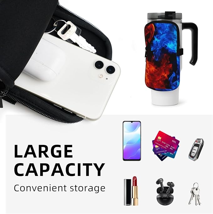 Water Bottle Pouch for Stanley Cup 40oz 30oz,Personalized Gym Purse for Men Women, Tumbler Pouch with Versatile Pocket Water Bottle Bag for Cards, Keys, Phone Botanical Leaf