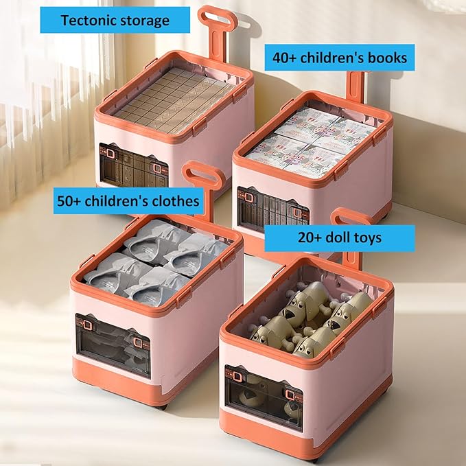 Collapsible Kids Storage Box with Building Base for Lego Toy Organizer Bins with Lids and Wheels Stackable Toys Chest Containers Building Block Bricks Storage Case for Children