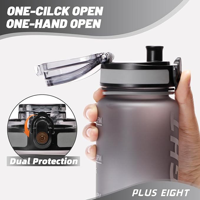 Sports Water Bottle, 32 oz Motivational Water Bottles with Time Marker to Drink, Leak-Proof Tritan BPA-Free with Carrying Strap for Women Men Gym Fitness Outdoor (Grey Matte)