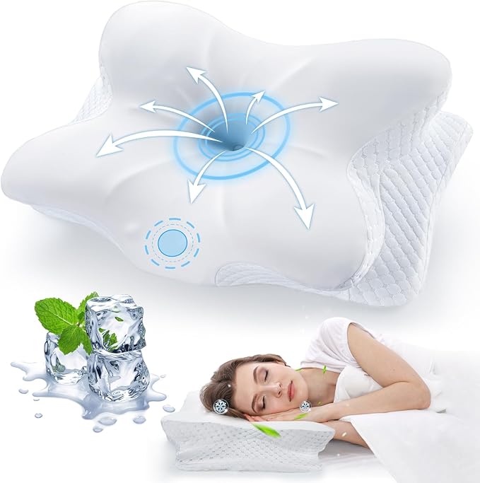 Cervical Neck Pillow for Pain Relief Sleeping, Cooling Contour Memory Foam Support Pillows for Neck and Shoulder Pain, Ergonomic Orthopedic Pillow for Side Back & Stomach Sleepers, White-29