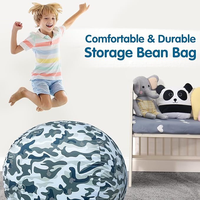 Lukeight Stuffed Animal Storage Bean Bag Chair Cover for Kids, Zipper Beanbag Chair Cover for Organizing Toddler and Kids' Rooms Plush Toys (Camo Velvet, X-Large)