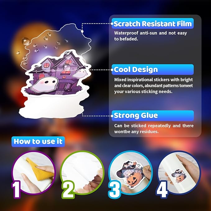 Halloween Stickers for Kids 100 Pcs, Lifany Non-Repeating Halloween Pumpkin Theme Stickers,Waterproof Pumpkin Witch Ghost Cute Stickers for Laptop Water Bottles Envelopes Gifts Tags Crafts Snowboard