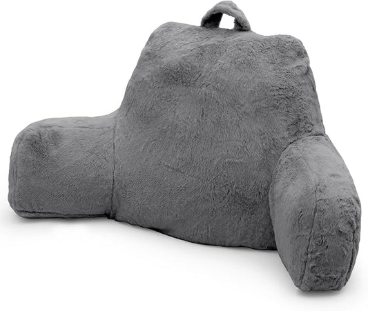 Reading Pillow for Sitting in Bed Adult, Standard Reading Pillow with Memory Foam, Back Pillow for Bed Sitting Up with Extend Arms, Bed Reading Pillow, Grey