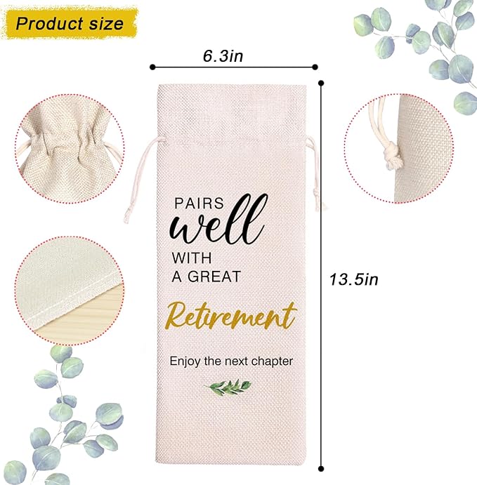 Retirement Gift Wine Bag,Best Retirement Gifts Farewell Leaving Gifts for Teacher Coworker Friend Colleagues Nurse Boss Retirees Work,Pairs Well With A Great Retirement 11WB68