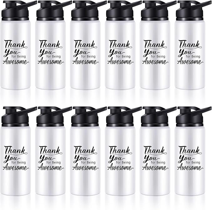 meekoo 12 Pcs Thank You for Being Awesome Aluminum Water Bottles Bulk Lightweight Sports Water Bottles Inspirational Bike Water Bottle with Snap Lids for Travel Gym Camping Hiking