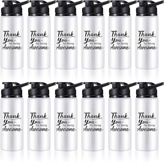 meekoo 12 Pcs Thank You for Being Awesome Aluminum Water Bottles Bulk Lightweight Sports Water Bottles Inspirational Bike Water Bottle with Snap Lids for Travel Gym Camping Hiking
