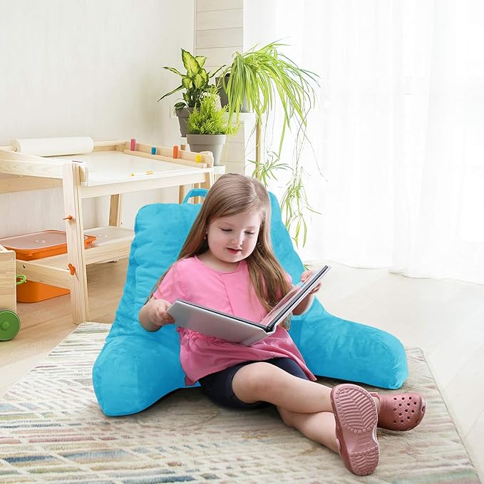 Nestl Reading Pillow for Kids, Small Bed Pillow, Back Pillow for Sitting in Bed, Memory Foam Chair Pillow, Reading & Bed Rest Pillows, Bright Blue Back Pillow for Bed, Arm Pillow with Pockets