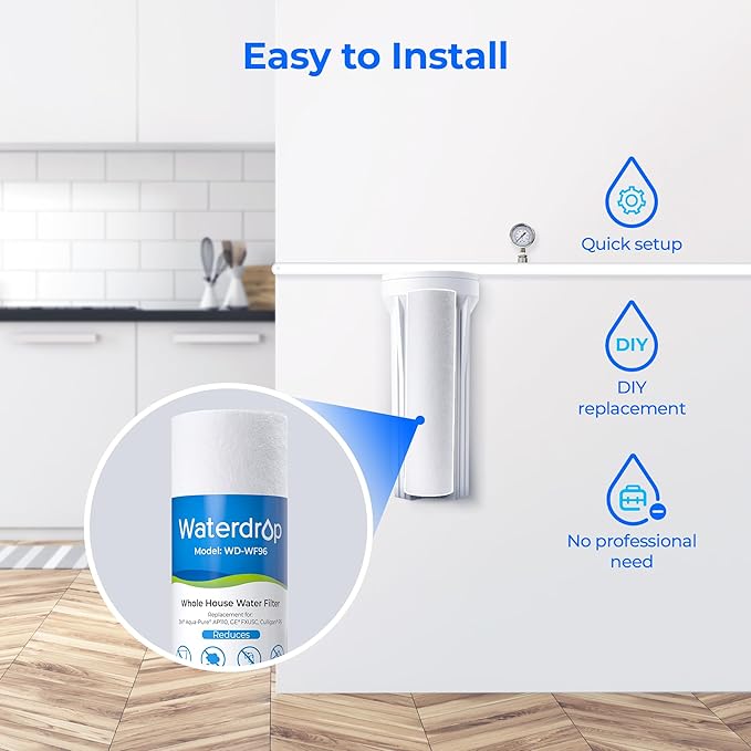 Watedrop 5 Micron Water Filter 10" x 2.5" Whole House Water Filter Replacement Cartridge, Sediment Water Filter Replacement for Any 10 inch RO Unit, Aqua-Pure® AP110, Culligan® P5, WHKF-GD05, 4 Pack