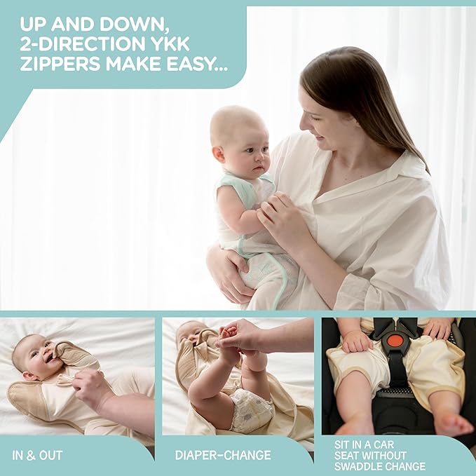 Swaddle, Organic 100% Air mesh, Aqua Shells, Large, 6-12 Months,19-26 lbs, Transition Baby Sleep Sack