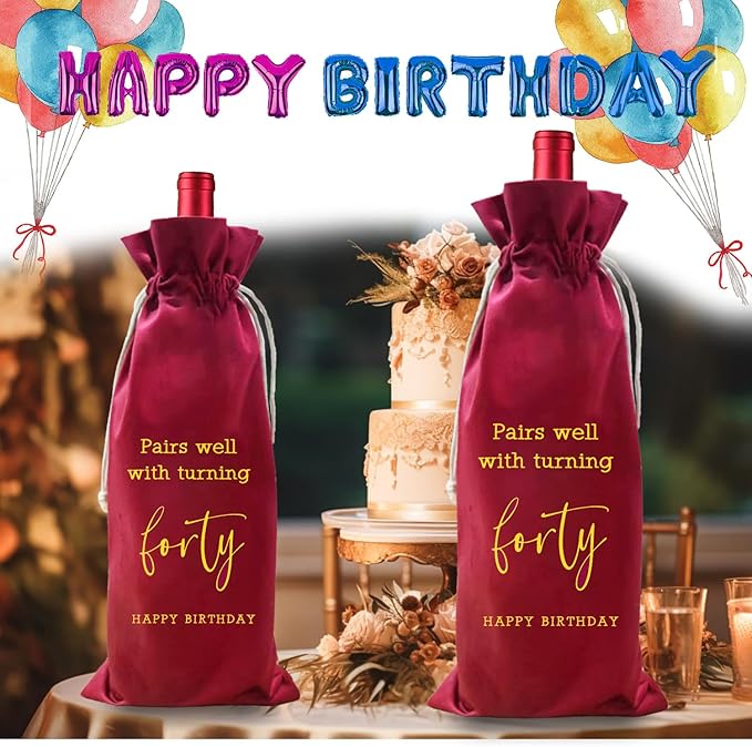 LANBAIHE 40th Birthday Gifts for Her,40th Birthday Gift for Women Men, 40 Years Old Birthday Gifts Wine Bag, 30th Birthday Decorations Party Supplies- 1984 Birthday (40th Birthday-Red)
