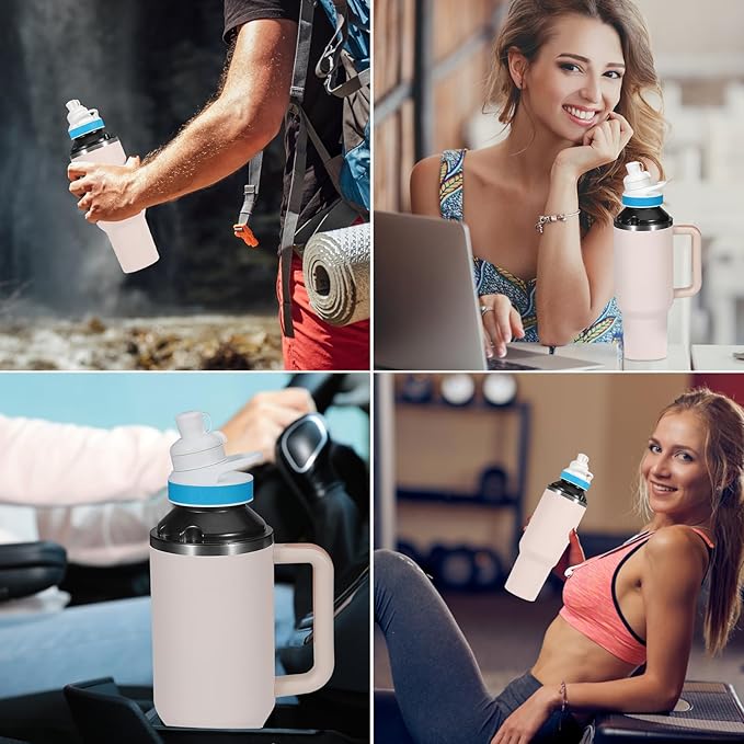 Aobiono Water Bottle Adapter for Stanley 40oz Quencher Tumbler to Cirkul, Lid Cap Converter Accessories, BPA Free Plastic, Food Grade Silicone Gasket Leakproof (Black-2Pcs)