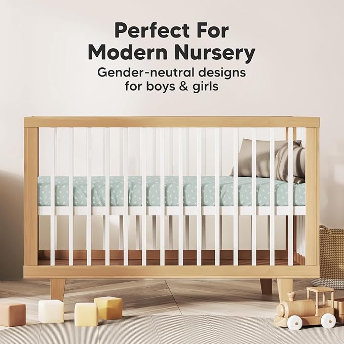 2-Pack Mini Crib Sheets Fitted, Pack and Play Sheets - Organic Cotton Pack N Play Sheets for Pack and Play Mattress, Playard Baby Crib Sheets, Jersey Crib Sheets Neutral for Boys, Girls (Prairie)