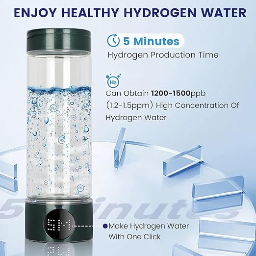 Hydrogen Water Bottle 2024, 400ML Portable Hydrogen Water Bottle Generator 5 Minute Rapid Electrolysis 1500PPB, Hydrogen Water Ionizer Machine 1500mAh Battery, for Home Office Travel (Green)