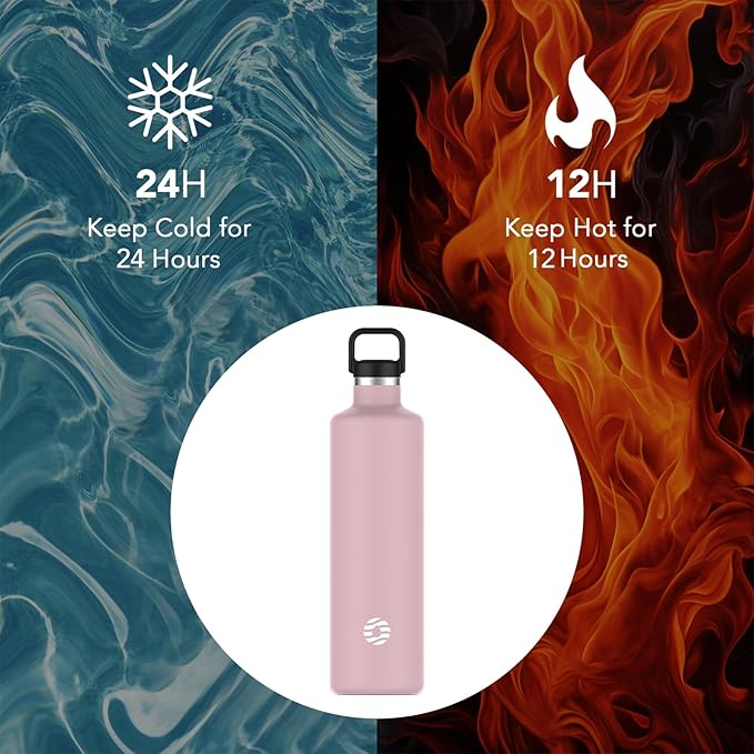 60oz Water Bottle with Carrier Bag, Large Insulated Water Bottle, Stainless Steel Water Bottles, Double Walled Insulated Thermo for Hot Drinks/Cold Drinks, Great for Gym, Hiking, Camping (Light Pink)