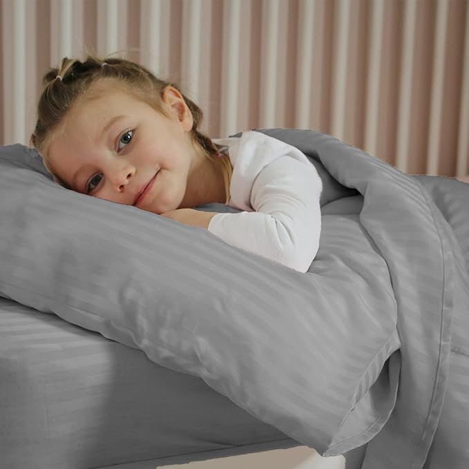 Toddler Bedding Set - 4 Piece Soft Crib Bedding Set for Boys, Includes Toddler Comforter, Flat Sheet, Fitted Sheet and Pillowcase, Grey Stripe