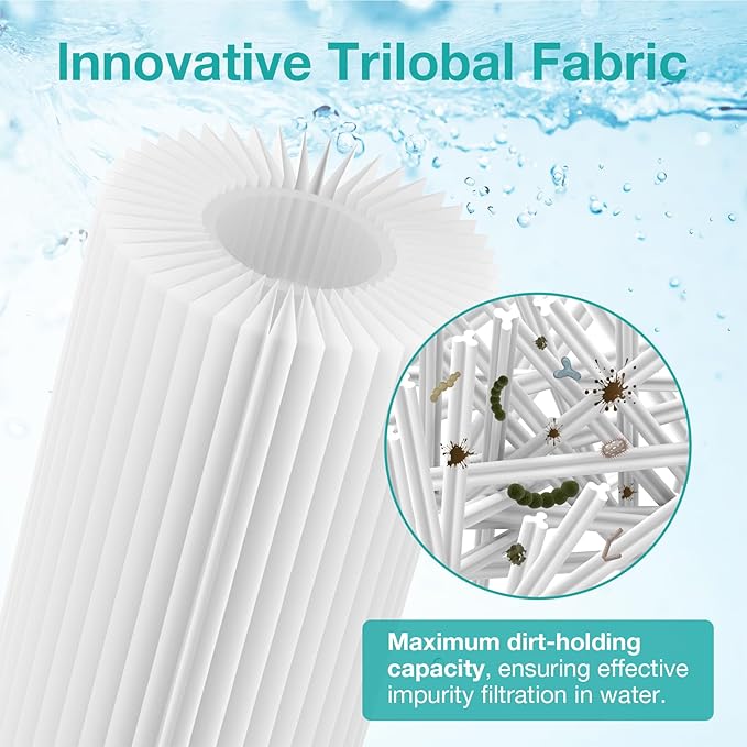 SimPure 10"x2.5" Pleated Polyester Sediment Water Filter Replacement Cartridge 5 Micron Whole House Pre-Filter Compatible with W50PE, WFPFC3002, SPC-25-1050, FM-50-975 - 4 Pack