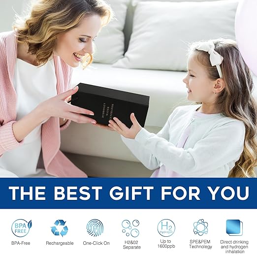 Hydrogen Water Bottle 2024, Hydrogen Water Bottle Generator Improve Water in 3 Minutes, Rechargeable Hydrogen Water Ionizer Machine with SPE PEM Technology for Home, Office, Travel, Drinking