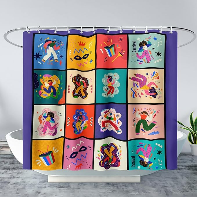 AILONEN Graffiti Music Shower Curtain,Happy Girls Music Art Bath Curtain Minimalist Bathroom Curtain 72" W*84" H Polyester Waterproof Bathroom Curtain with 12 Hooks