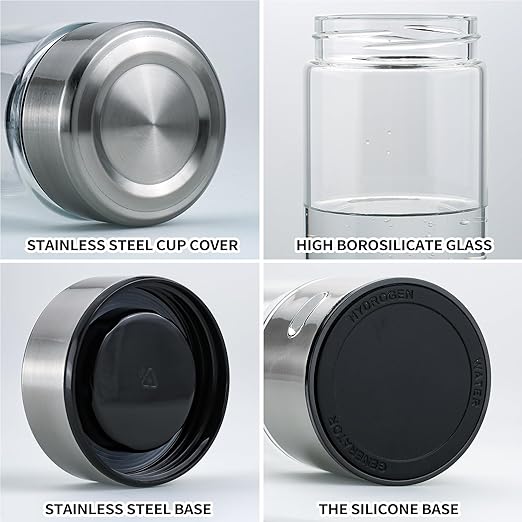 Hydrogen Water Bottle, Portable Hydrogen Water Bottle Generator, Rechargeable Hydrogen Water Ionizer Machine Quick Electrolysis Hydrogen Water Glass Health Cup for Office Travel Exercise Home, Silver