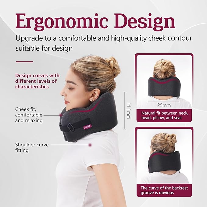 Travel Pillow Vac Compressed Memory Foam Neck Pillow Airplane,Soft and compatible,Neck Support,Washable,Airplanes Travel Essentials Accessories for Office,Flight,Cars Breaks Sleeping(Black)