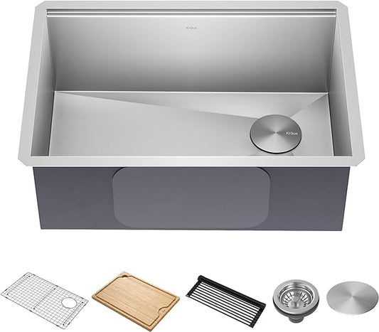 KRAUS KWU110-27 Kore Workstation 27-inch Undermount 16 Gauge Single Bowl Stainless Steel Kitchen Sink with Integrated Ledge and Accessories (Pack of 5)