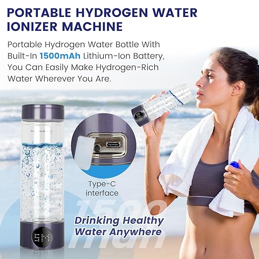 Hydrogen Water Bottle 2024, 400ML Portable Hydrogen Water Bottle Generator 5 Minute Rapid Electrolysis 1500PPB, Hydrogen Water Ionizer Machine 1500mAh Battery, For Home Office Travel (Purple)