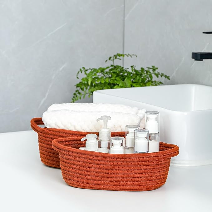 CubesLand Small Shelf Shelves Closet Basket,Woven Toy Basket Bin for Organizing,Storage Cube Organizer Basket Bin,Cute Rope Gifts Basket,Dog Cat Toy Basket Box,Over Toilet Storage Basket,Rust 5-Piece