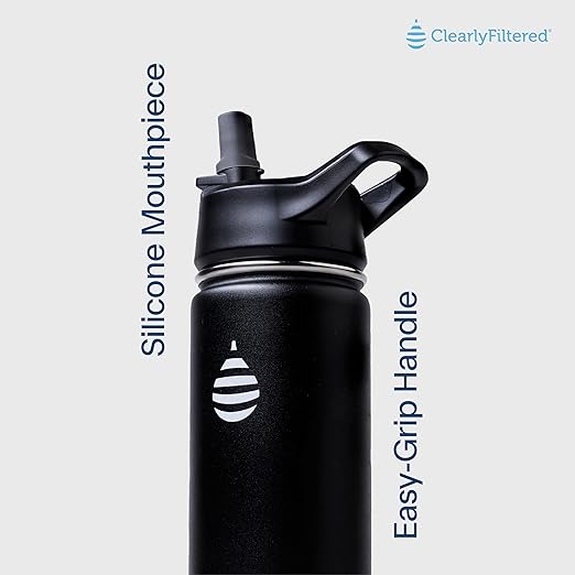 Clearly Filtered 20oz Water Bottle/Targets 220+ Contaminants/Double-Wall Insulated Stainless Steel Filtered Water Bottle BPA/BPS-Free Phthalate-Free Filters Fluoride Lead Chlorine (Black)