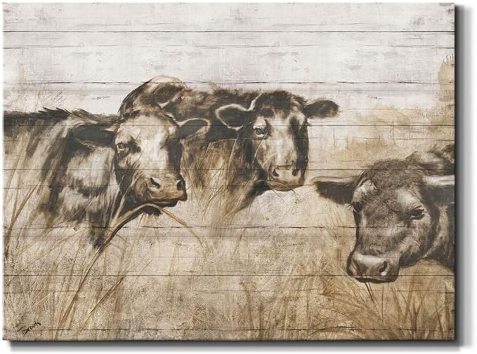 Renditions Gallery Canvas Animal Wall Art Modern Decorations Paintings Vintage Sepia Cows Abstract Black & White Farmhouse Artwork Prints for Bedroom Office Kitchen - 32"x48" LT33