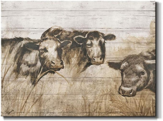 Renditions Gallery Canvas Animal Wall Art Modern Decorations Paintings Vintage Sepia Cows Abstract Black & White Farmhouse Artwork Prints for Bedroom Office Kitchen - 32"x48" LT33