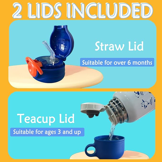 Cute Water Bottle with 3 Lids, BPA-Free Reusable Insulated Water Bottle with Adjustable Strap and Straw for Travel Sports Camping and Kids Gifts (WHITE)