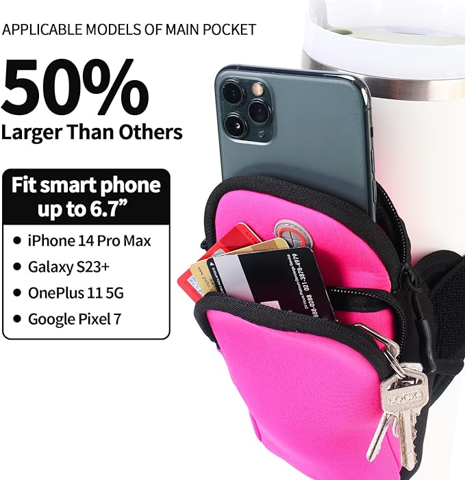 Purse Compatible with Stanley 40 oz and 30 oz Tumbler,Water Proof Purse Cup Holder with Adjustable Strap for Stanley Accessories, Multiple Pockets for Keys,Phone,Card,Rose Red