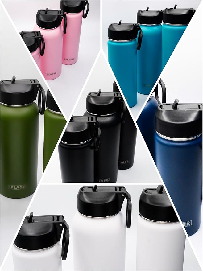 Sport Travel Outdoor Water Bottle with Spout and Straw Lids | Leak Proof | Insulated Stainless Steel Double Walled | BPA and Sweat free | Hot & Cold | For Kids Men & Women (Navy, 32 oz)