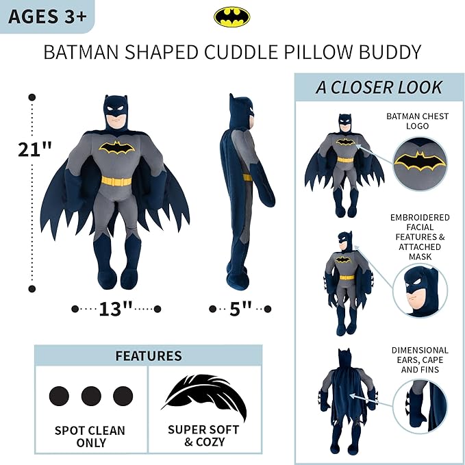 Franco Kids Bedding Super Soft Plush Cuddle Pillow Buddy, One Size, Batman