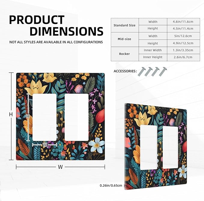 Boho Floral Vintage Flower Leaves Rustic Wildflower Plants 2 Gang Rocker Decora Light Switch Covers Dual Outlet Covers Wall Plate Decorative Switchplate Electrical Faceplate GFCI for Country Bedroom