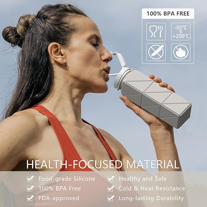 Collapsible Water Bottles, Silicone Foldable Portable Water Bottle 610ml, Lightweight Reusable Leakproof for Travel Camping Hiking Cycling Yoga Sports Outdoor