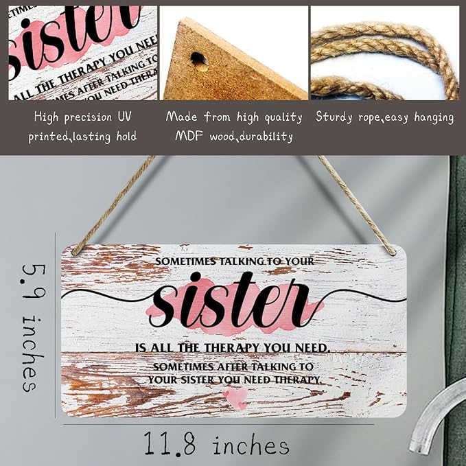 Gifts for Sister Funny Wooden Sign for Home Therapy Wall Art Rustic Wall Hanging Plaque Sign for Counseling Therapy Office Bedroom Home Pub Club Cafe Cottage Garage Front Door Entryway Hallway