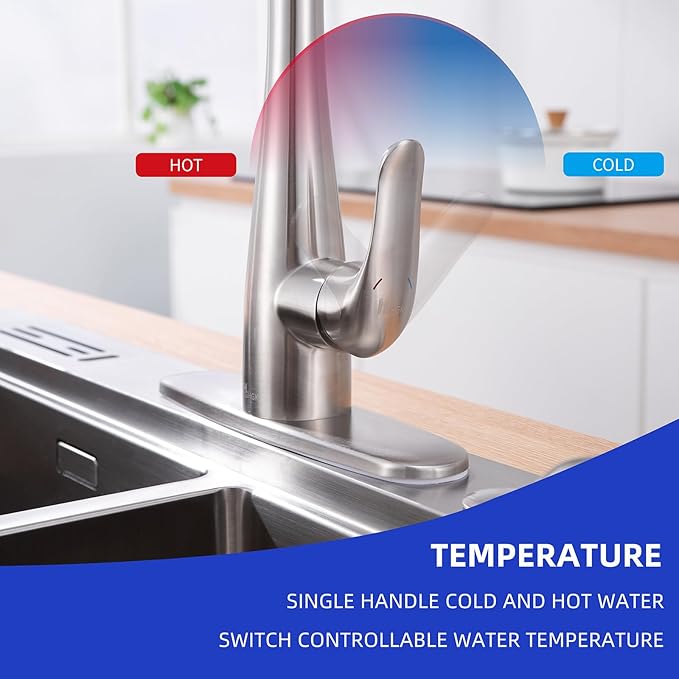 Kitchen Faucet with Soap Dispenser and Pull Down Sprayer - Stainless Steel Single Handle Kitchen Sink Faucet, 1 or 3 Hole Design for Modern Farmhouse Kitchens, Rv, and Bar Sinks(Brushed Nickel)