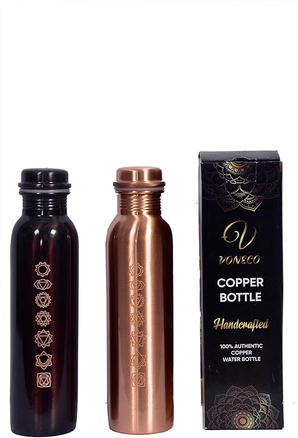 Copper Bottle For Drinking Water 33 Oz Ayurvedic Leak Prooflid 7 Chakras Vintage Design Durable Lightweight Hand Washable Vessel Clean Cool Water Natural Mineral Boost Energy Safe Water Utensil