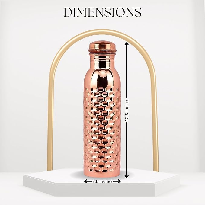 Pure Copper Metal Water Bottle - 32 oz - Indian Handmade Ayurveda Healing Drinking Water Bottle for Travel, Hiking, Gym, Office, Outdoor - Glossy Brick